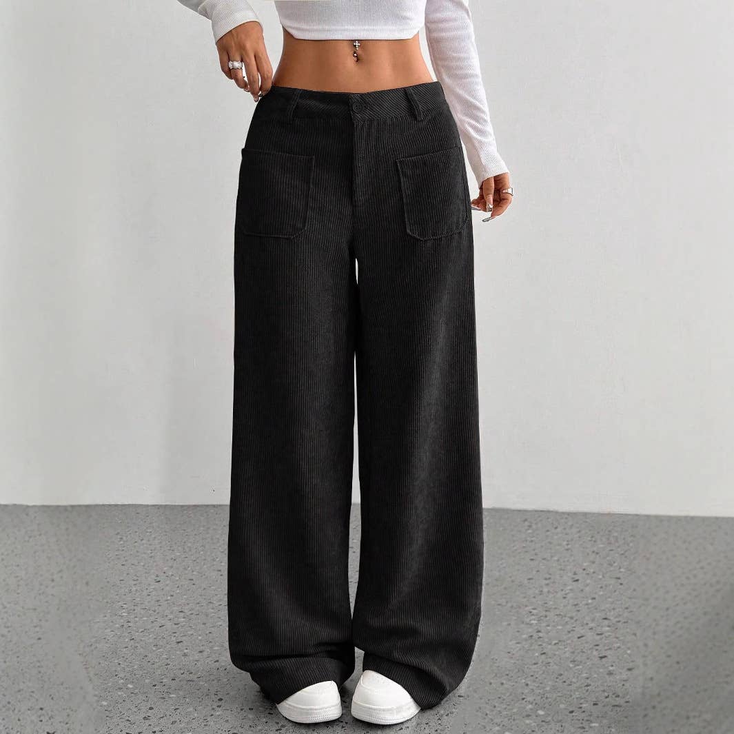 Women's Corduroy Casual Wide-Leg Pants with Pockets