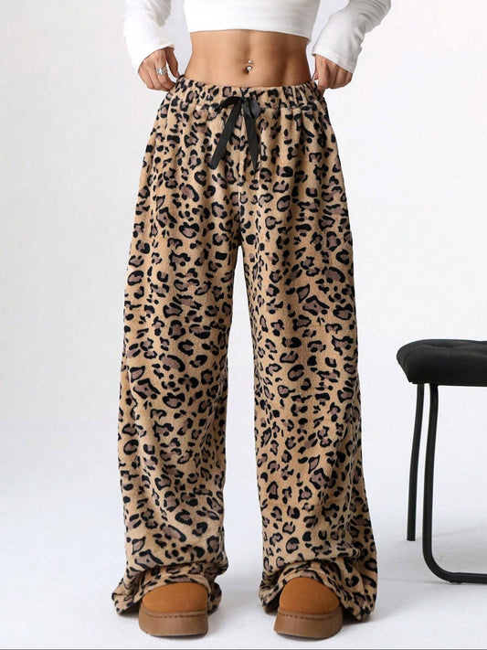 Leopard Plush Lounge wide leg trousers