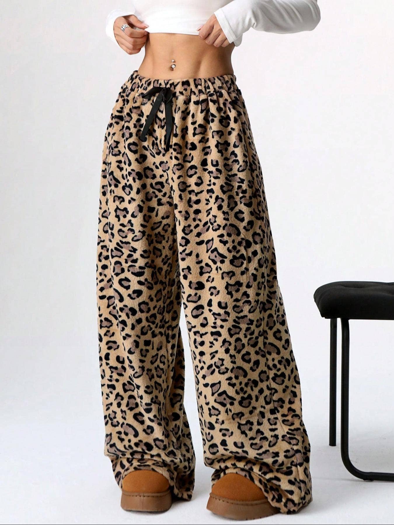 Leopard Plush Lounge wide leg trousers