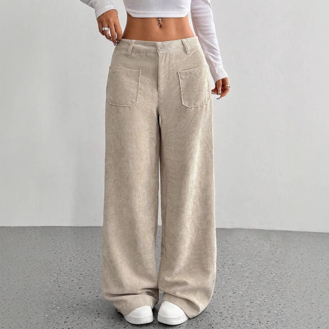 Women's Corduroy Casual Wide-Leg Pants with Pockets