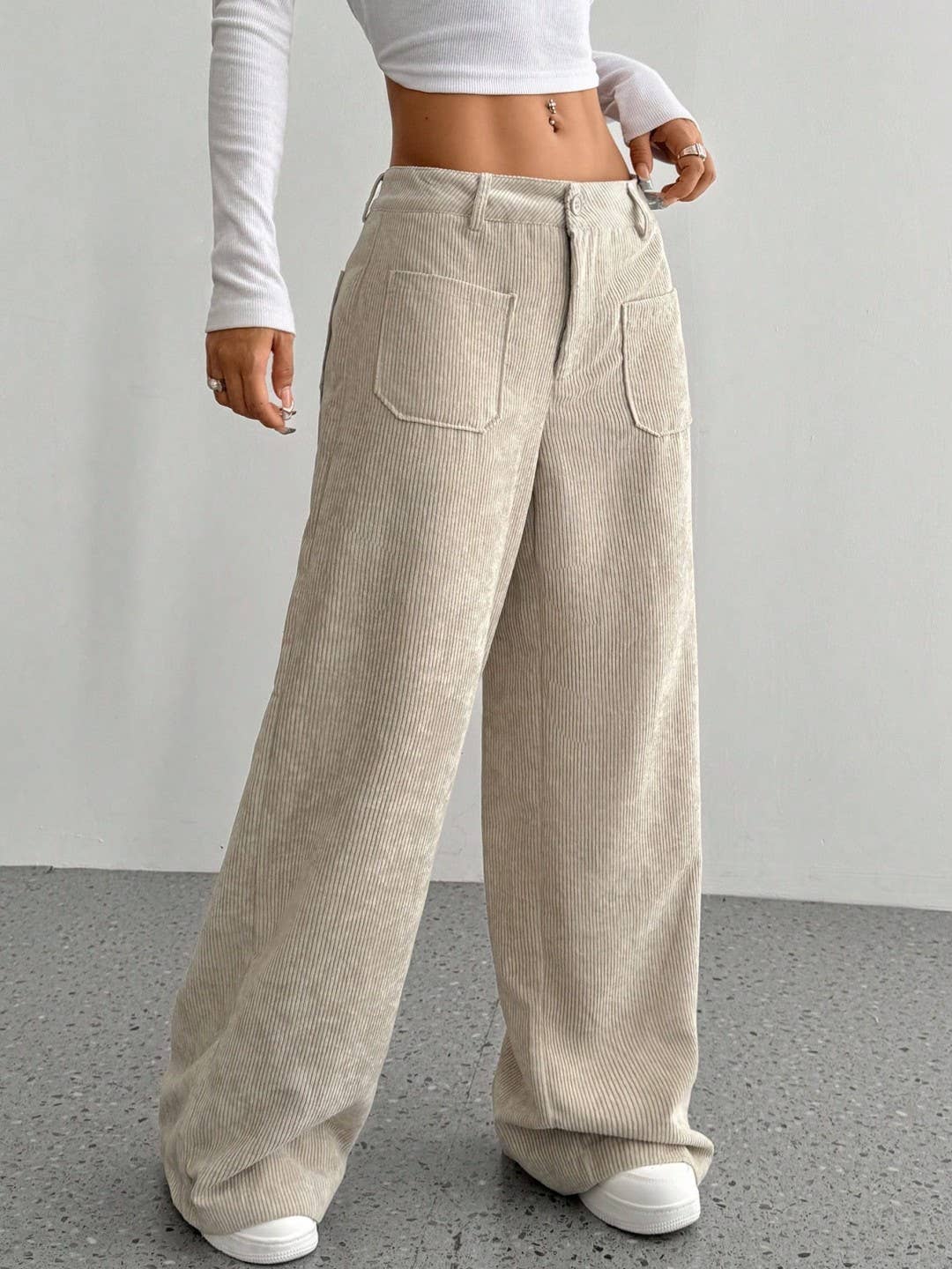 Women's Corduroy Casual Wide-Leg Pants with Pockets