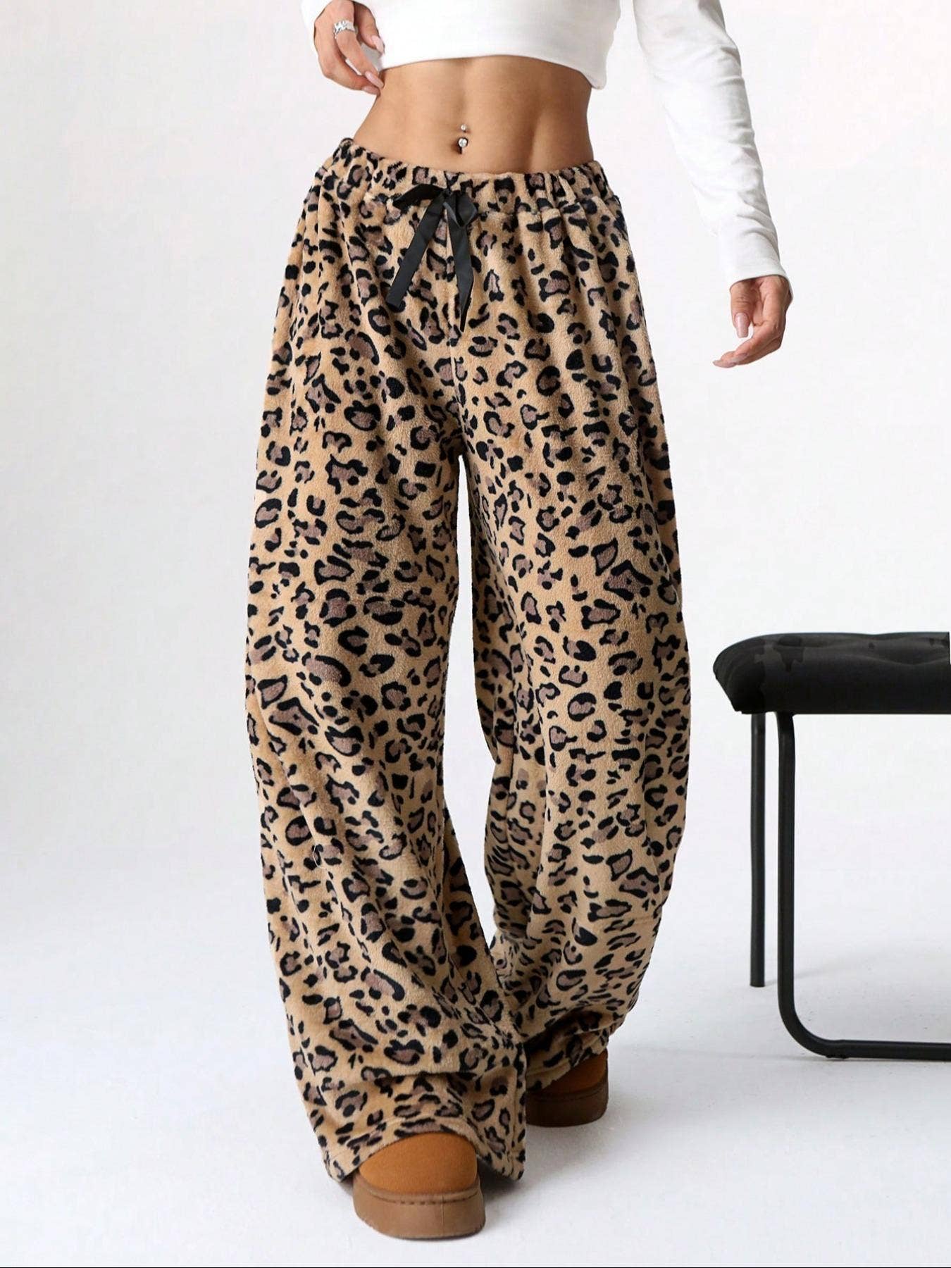 Leopard Plush Lounge wide leg trousers