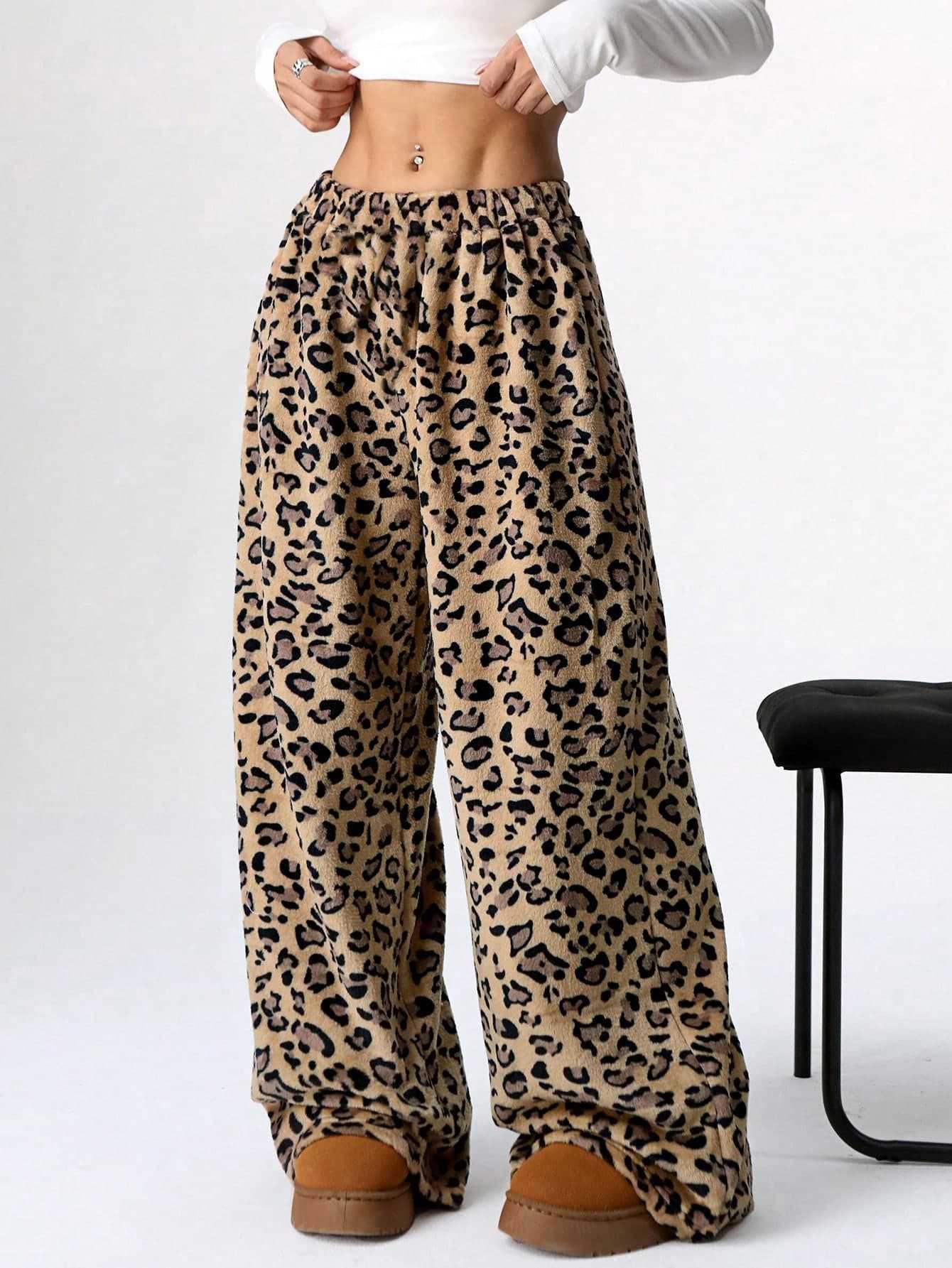 Leopard Plush Lounge wide leg trousers