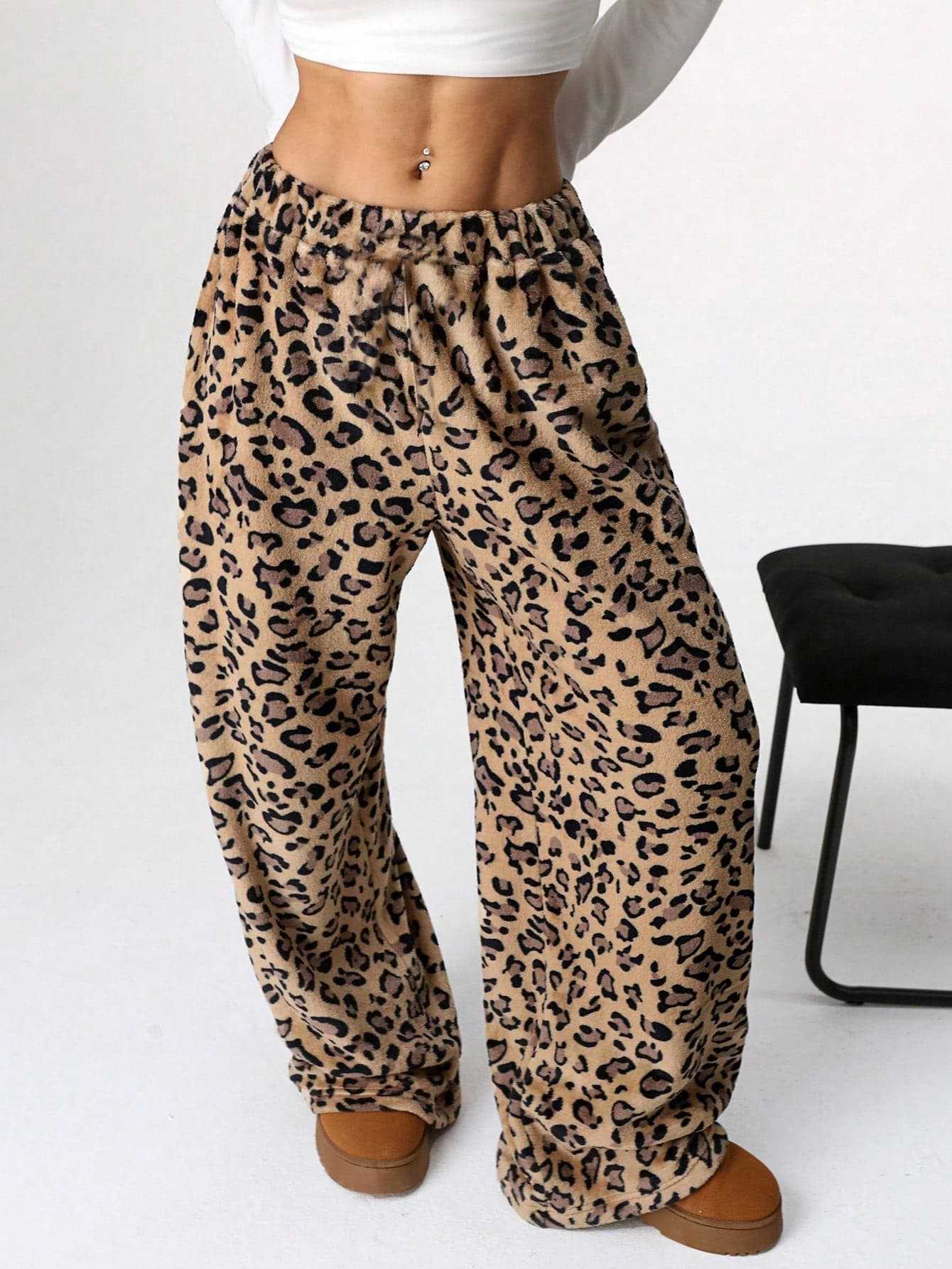 Leopard Plush Lounge wide leg trousers