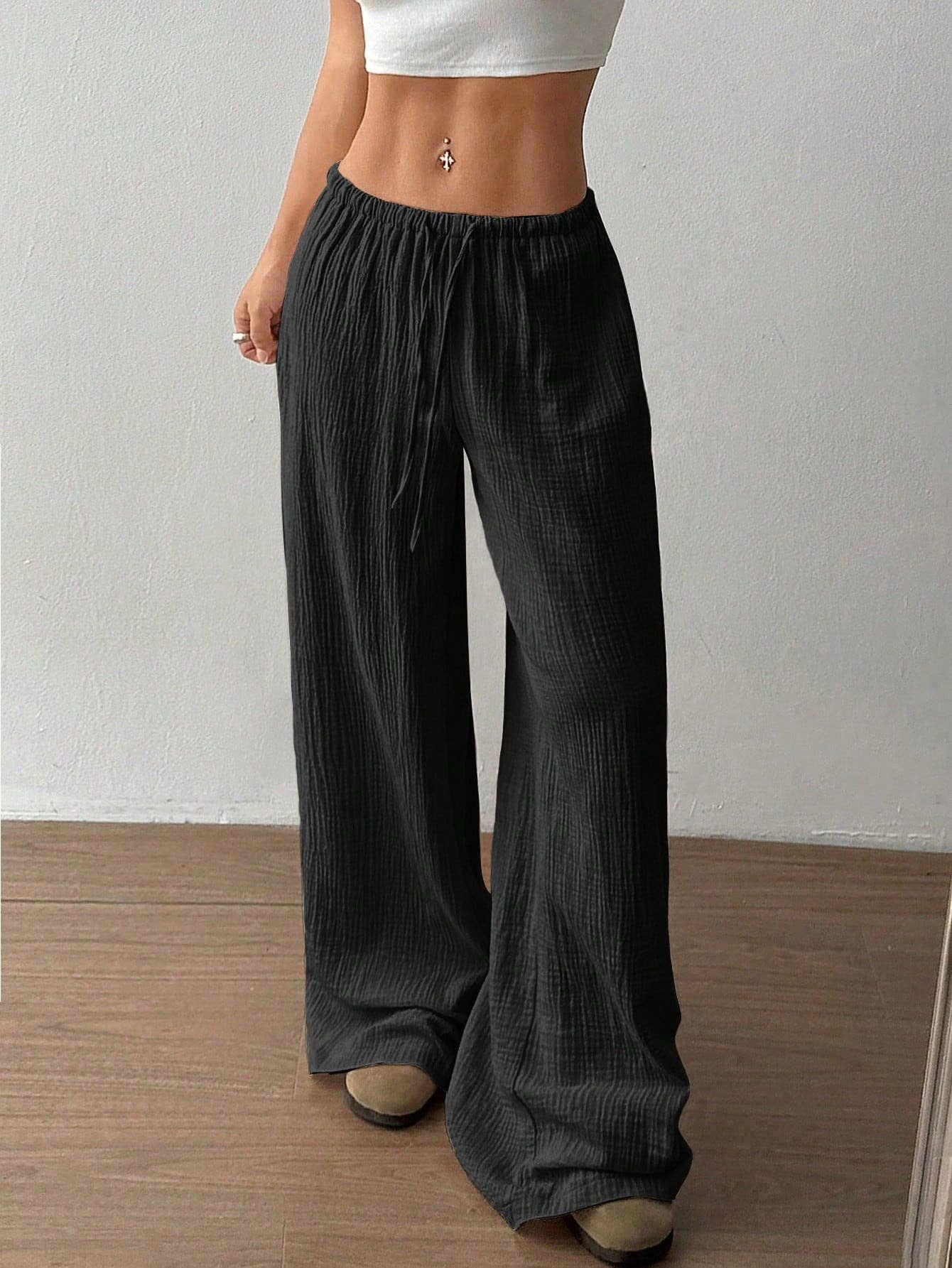 Casual Solid Color Wide-leg Loose Pants