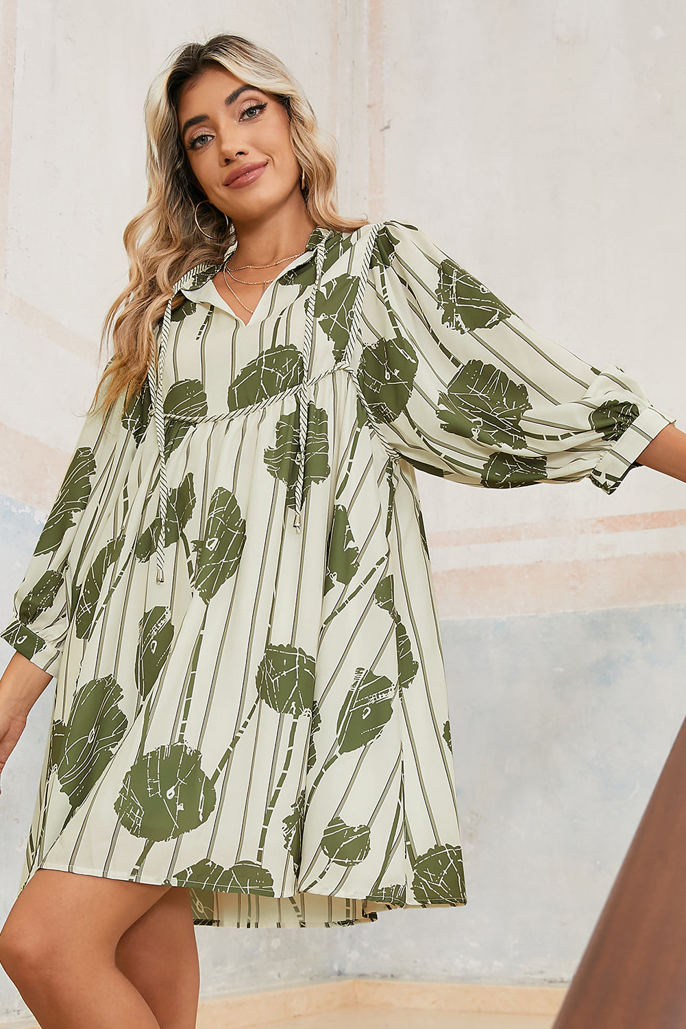 Abstract Print Striped V-Neck Mini Dress