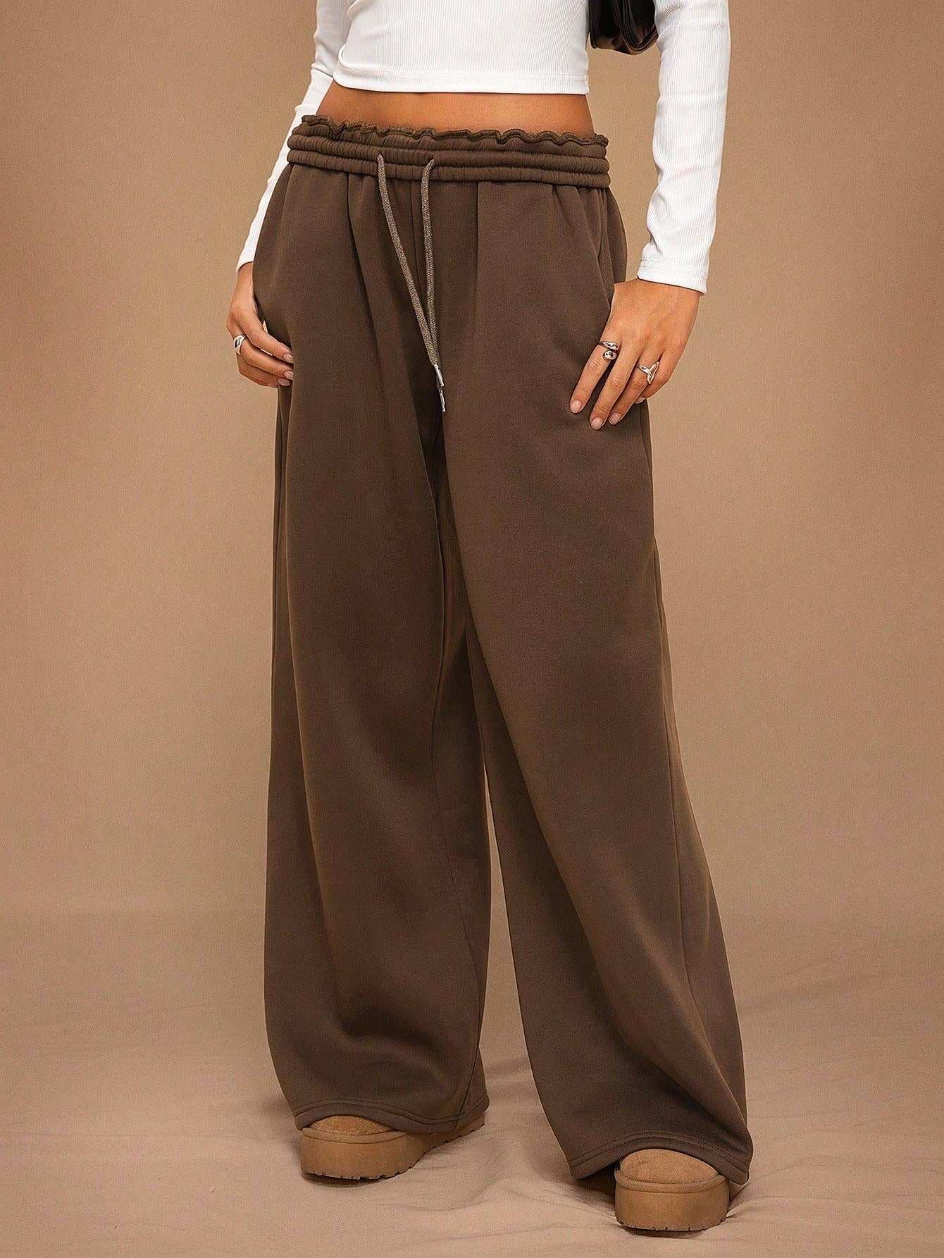 Elastic wide-leg sports fleece sweatpants