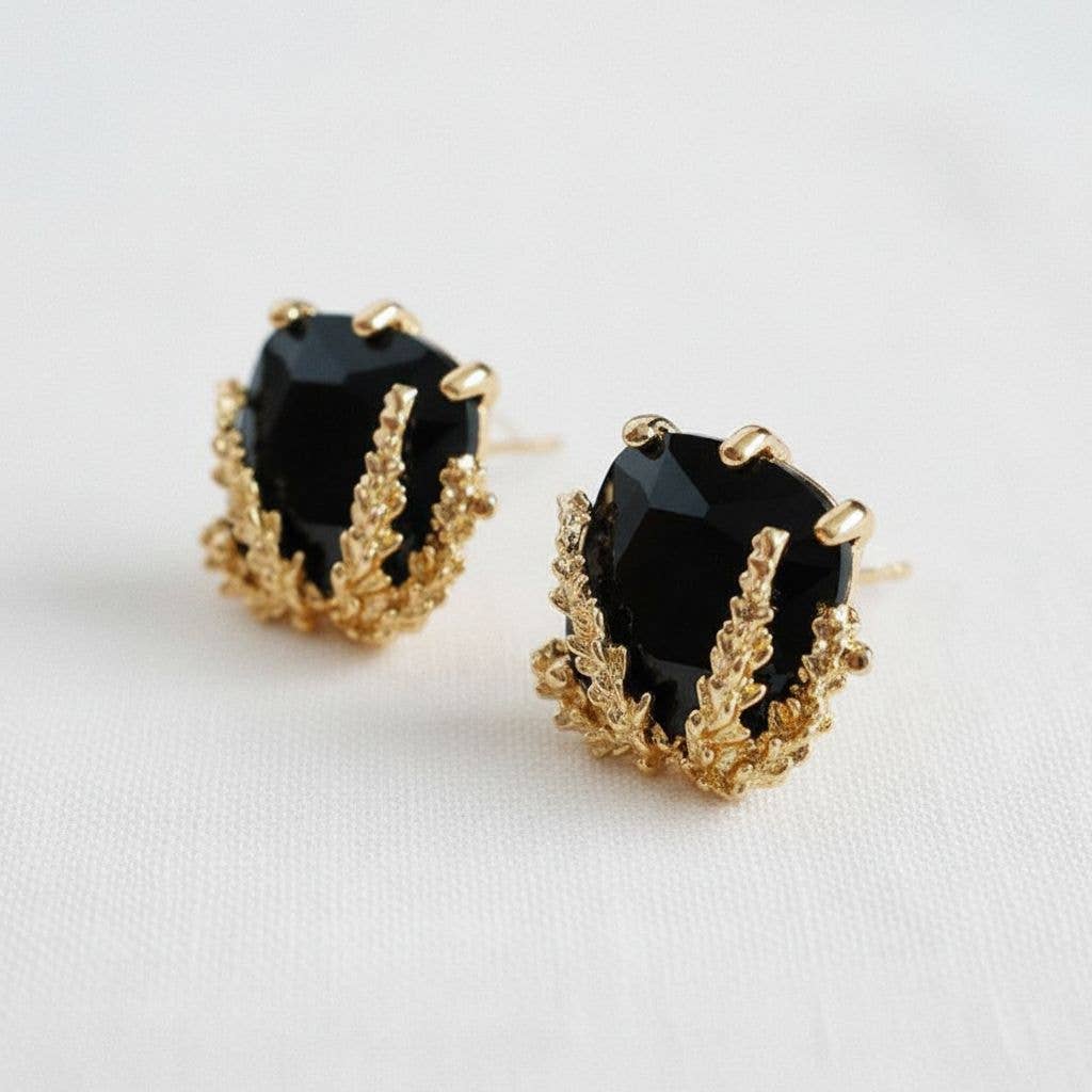 Geometric Black Gold Drop Earrings