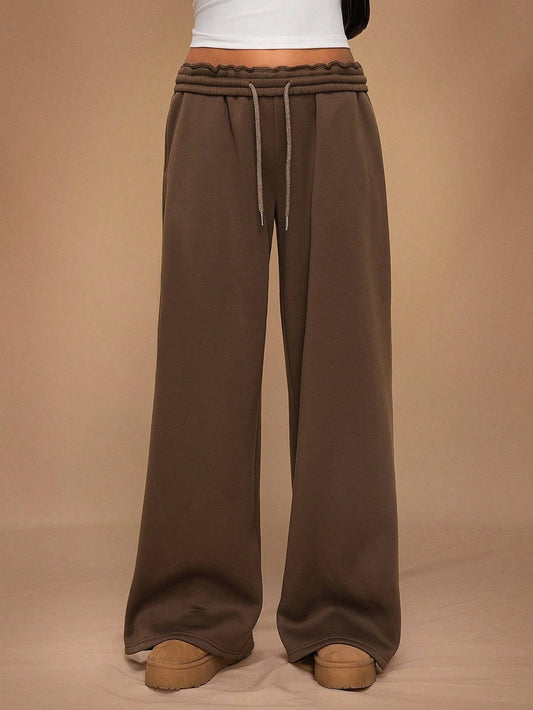 Elastic wide-leg sports fleece sweatpants