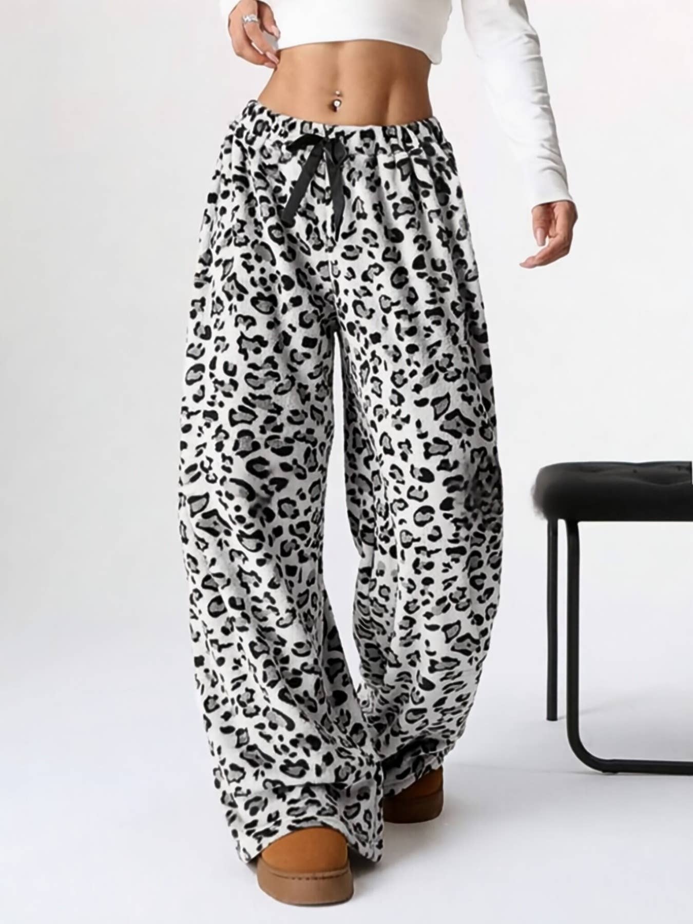 Leopard Plush Lounge wide leg trousers