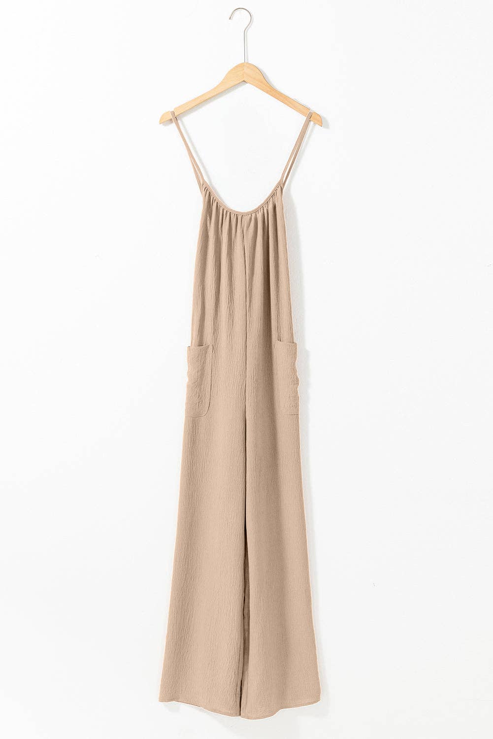 Apricot Waist Tie Wide Leg Jumpsuit with Pockets