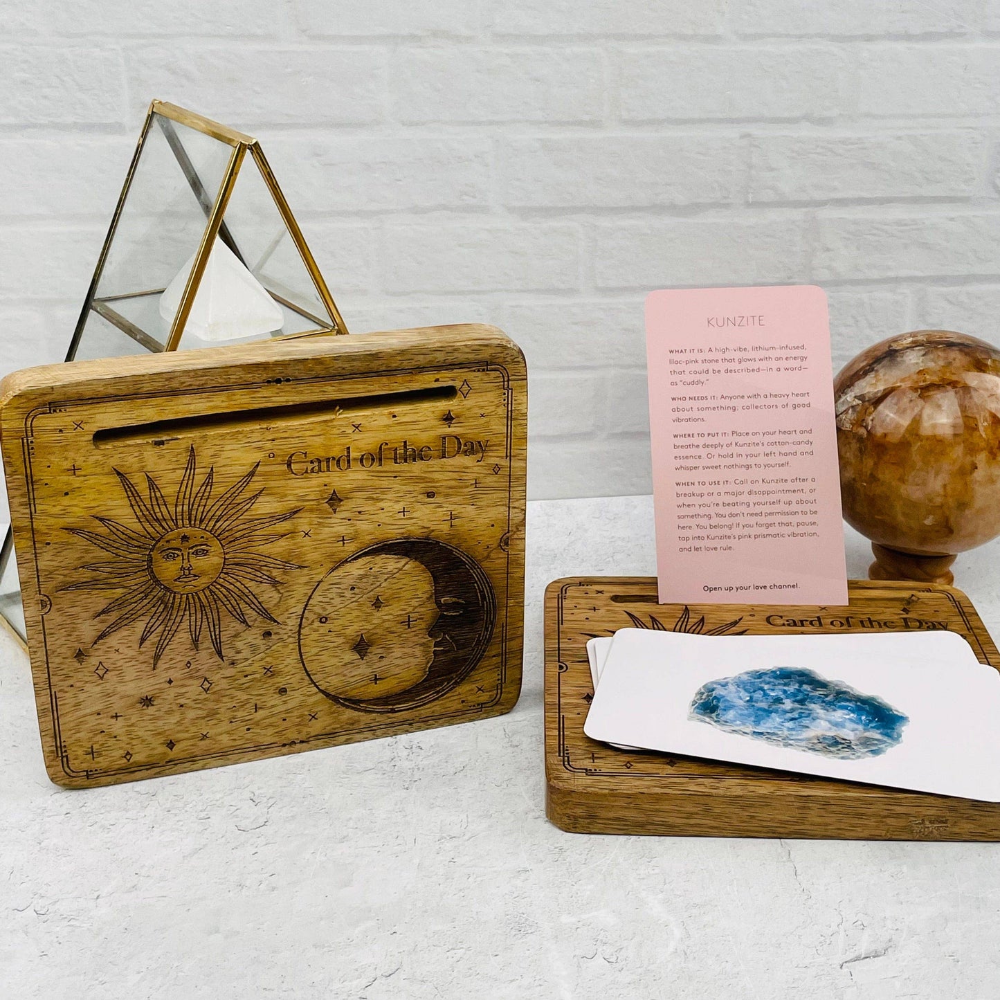 Crystal Wood Card Holder - Engraved Sun and Moon