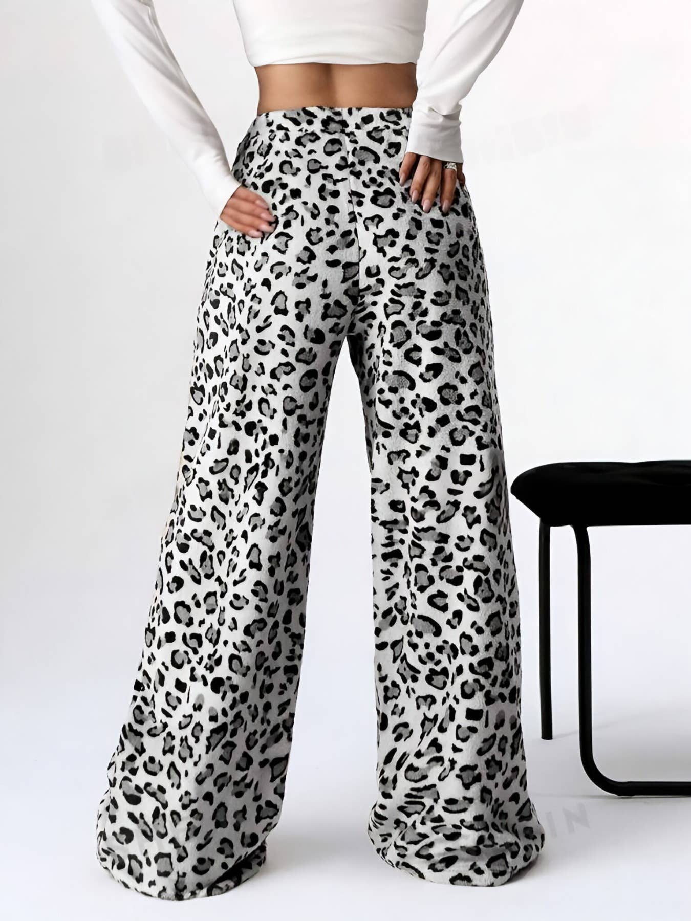 Leopard Plush Lounge wide leg trousers