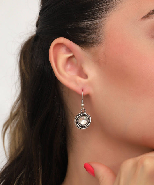 Antique Silver Round Glass Earrings