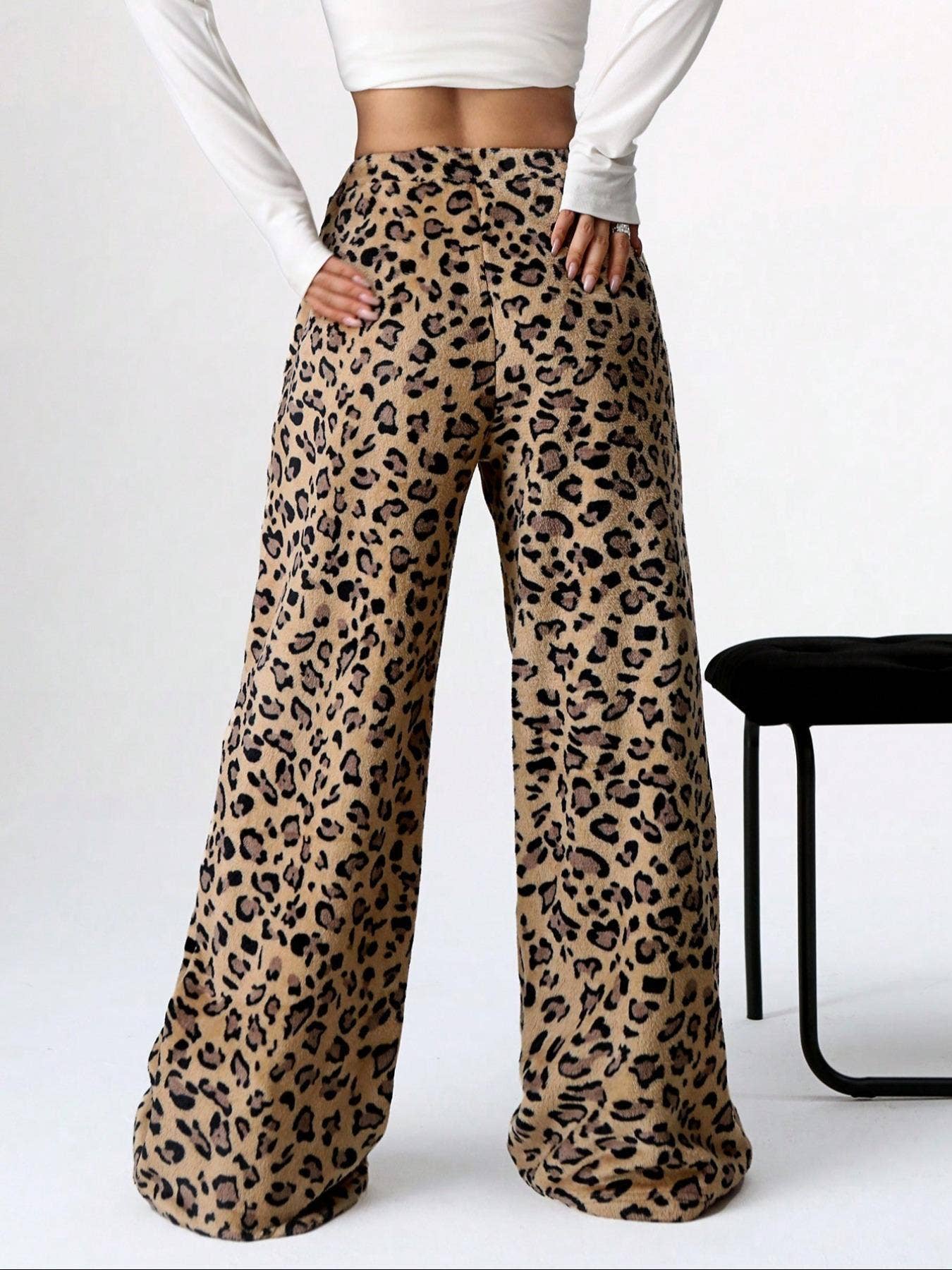 Leopard Plush Lounge wide leg trousers