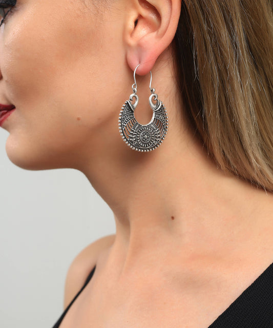 Antique Silver Filigree Oval Circle Earrings