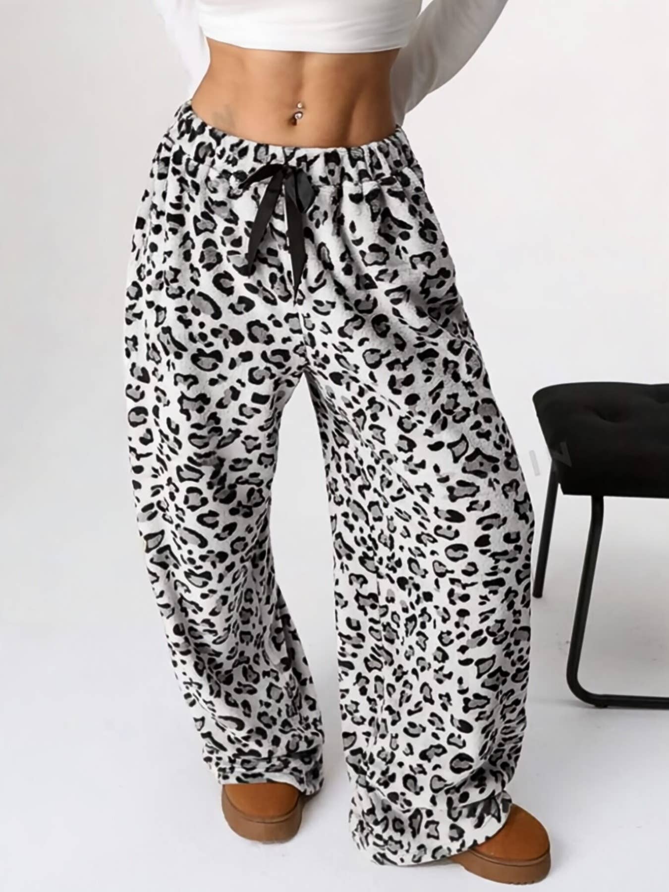 Leopard Plush Lounge wide leg trousers