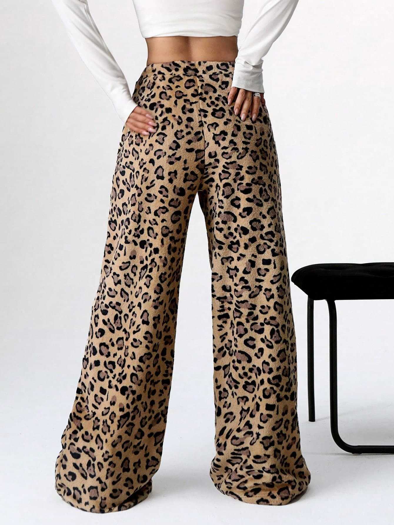 Leopard Plush Lounge wide leg trousers