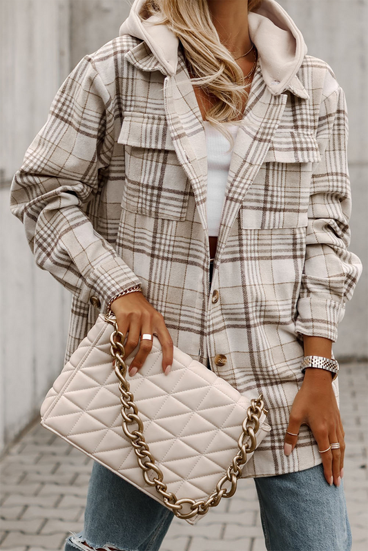 Khaki Plaid Buttoned Shacket