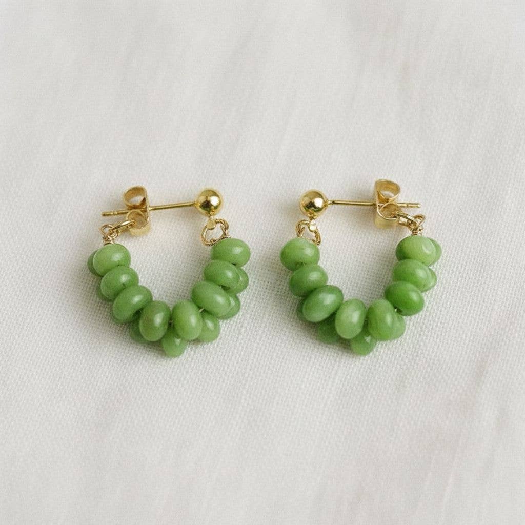 French Inspired Olive Green Shell Stud Earrings