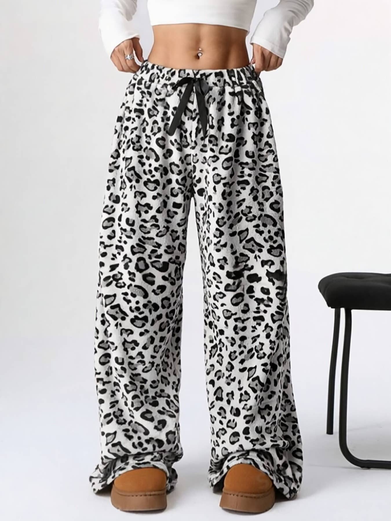 Leopard Plush Lounge wide leg trousers