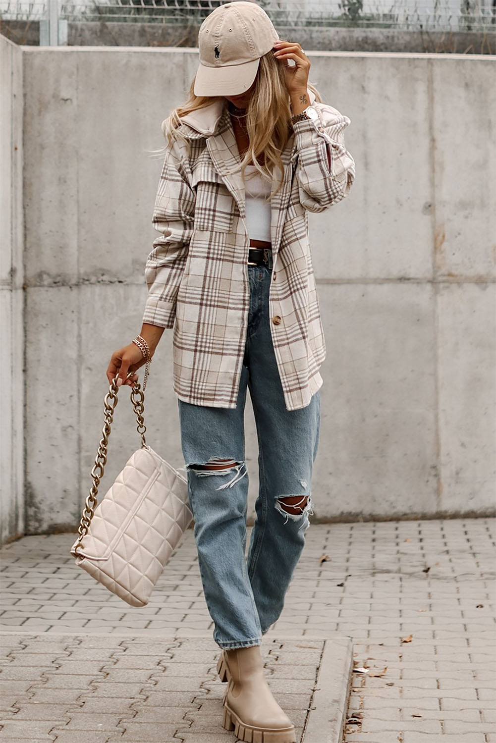 Khaki Plaid Buttoned Shacket