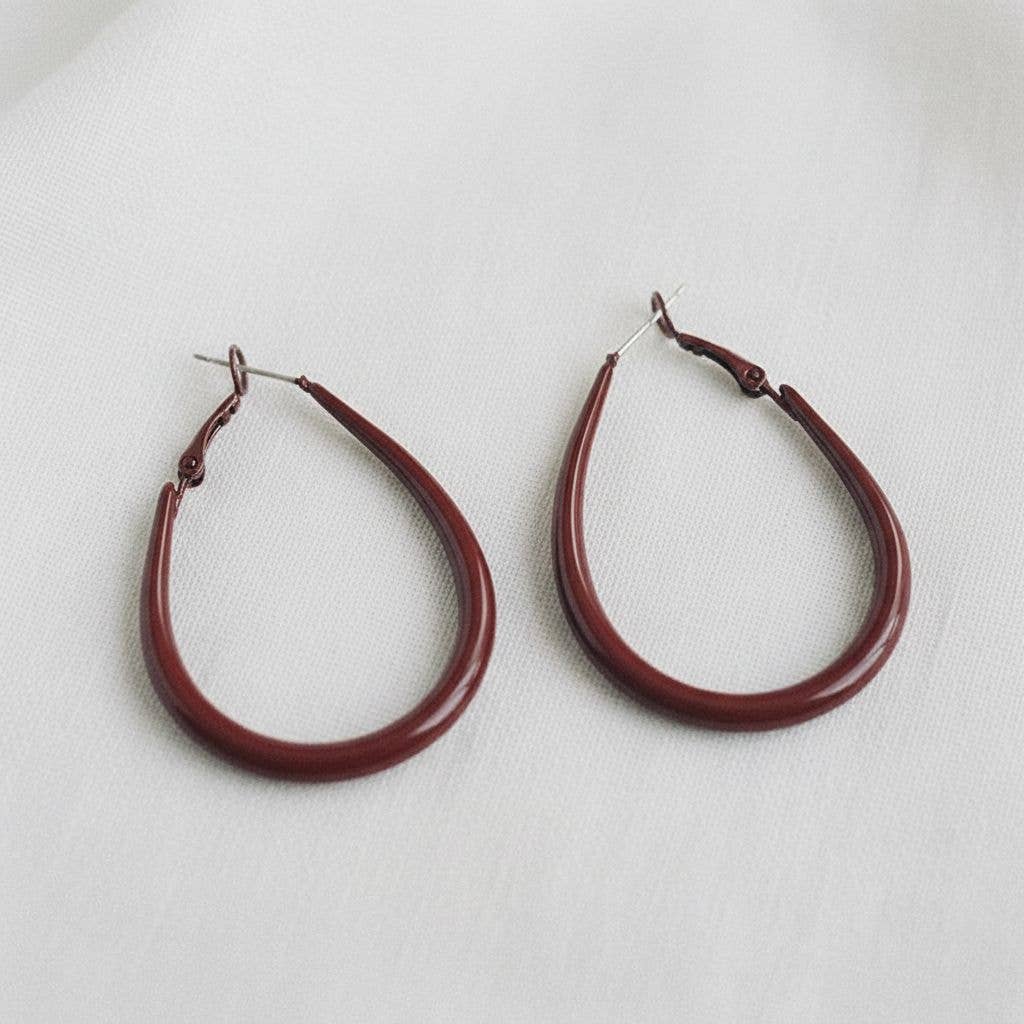 Vintage Inspired Red Oval Drop Hoop Earrings