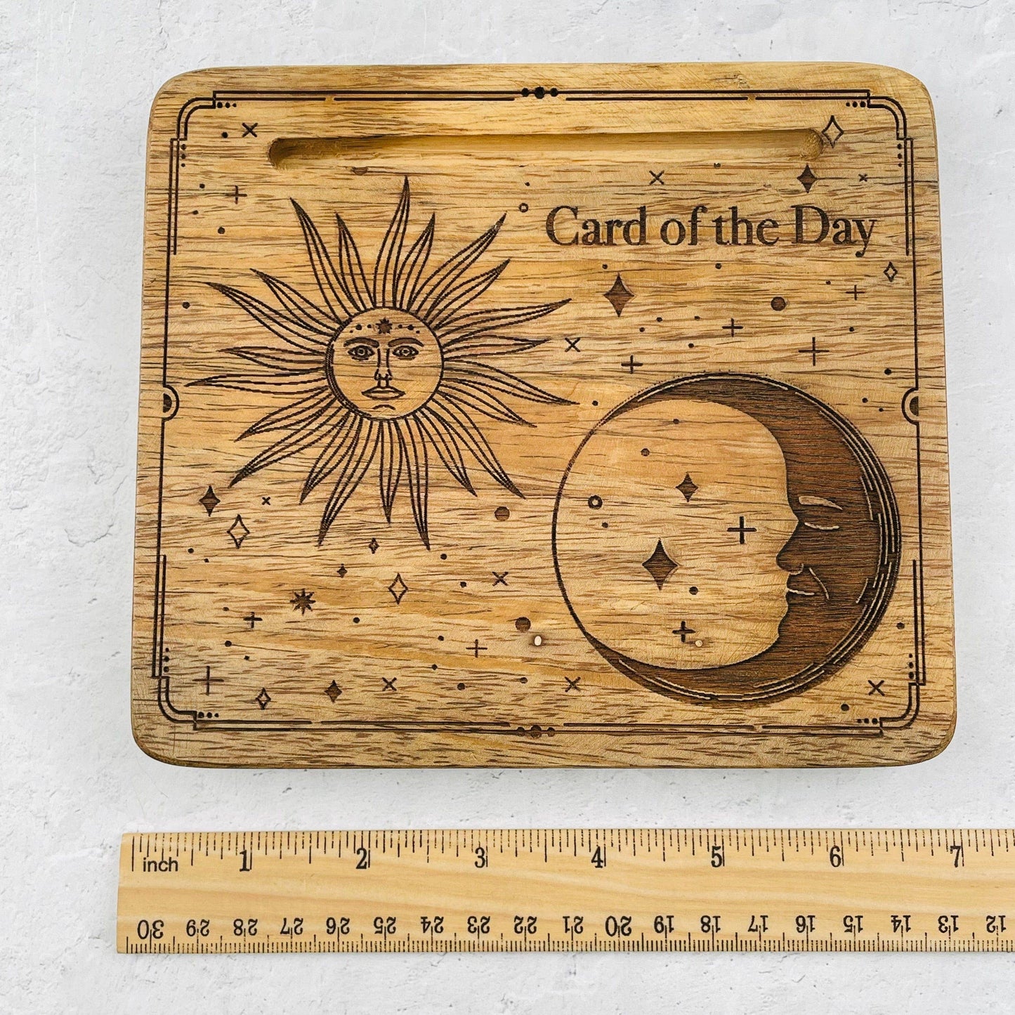 Crystal Wood Card Holder - Engraved Sun and Moon