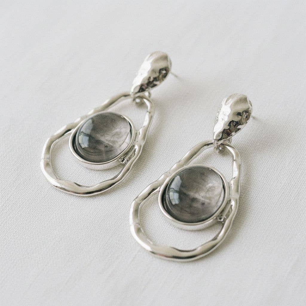 Vintage Inspired Geometric Stud Earrings with Ink Wash Effect