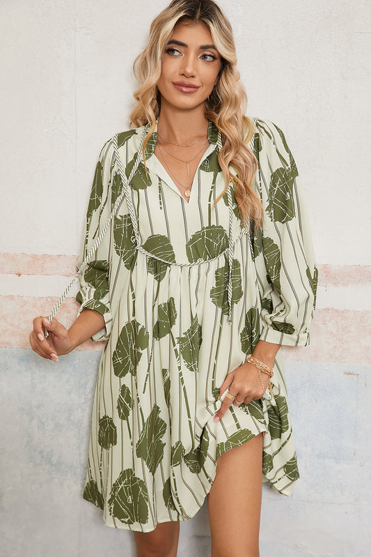 Abstract Print Striped V-Neck Mini Dress