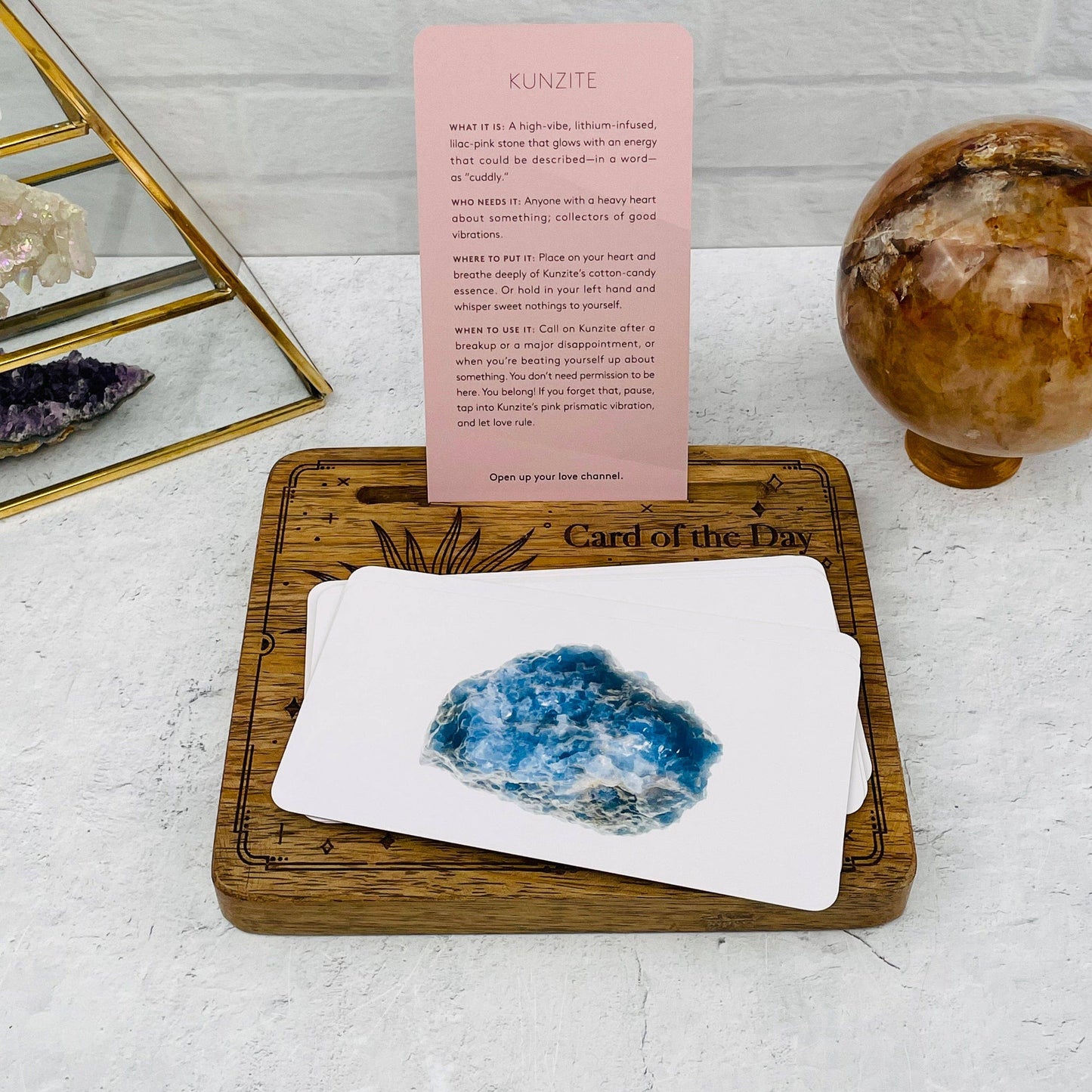 Crystal Wood Card Holder - Engraved Sun and Moon