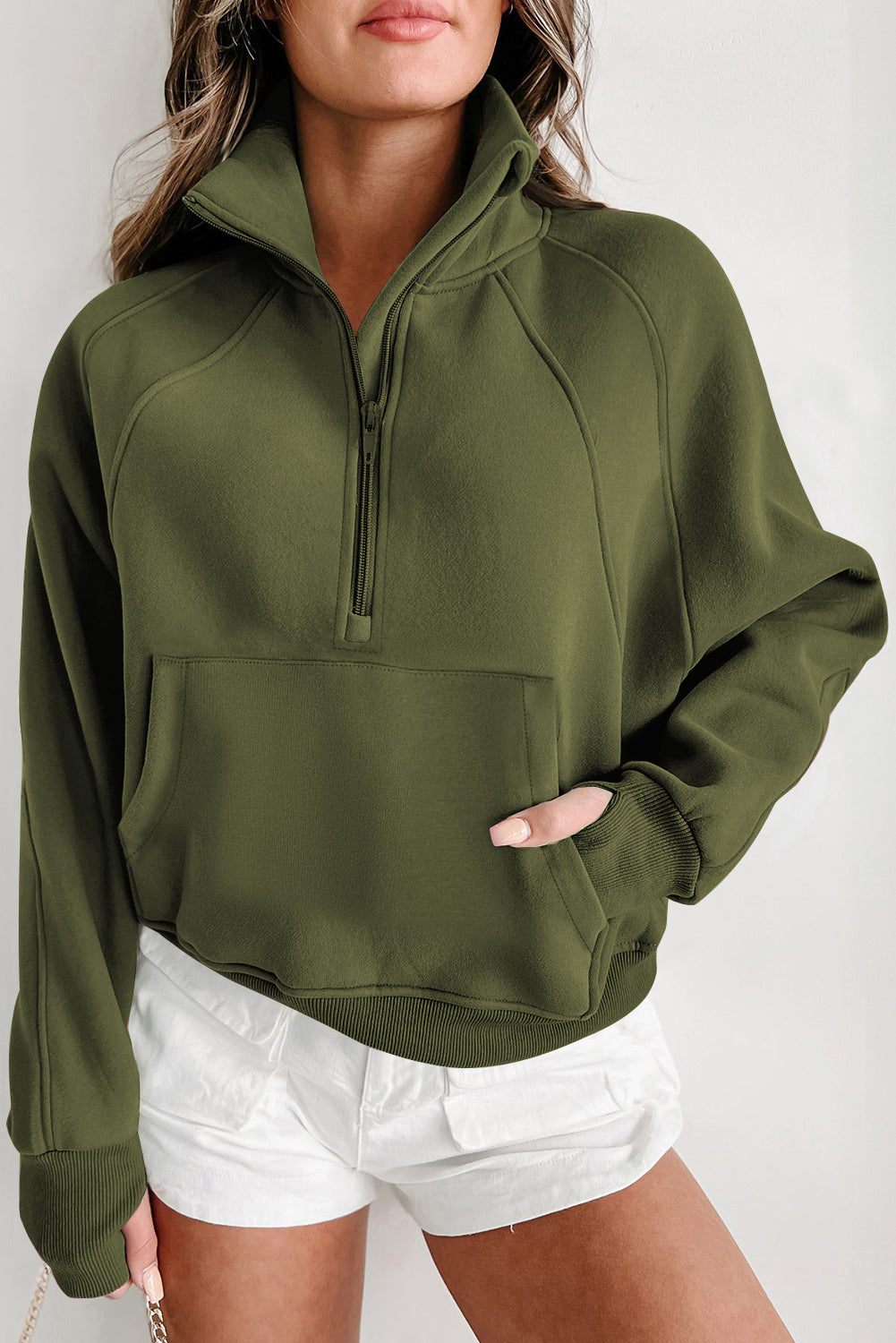 Fleece Lined Zip Up Stand Collar Sweatshirt