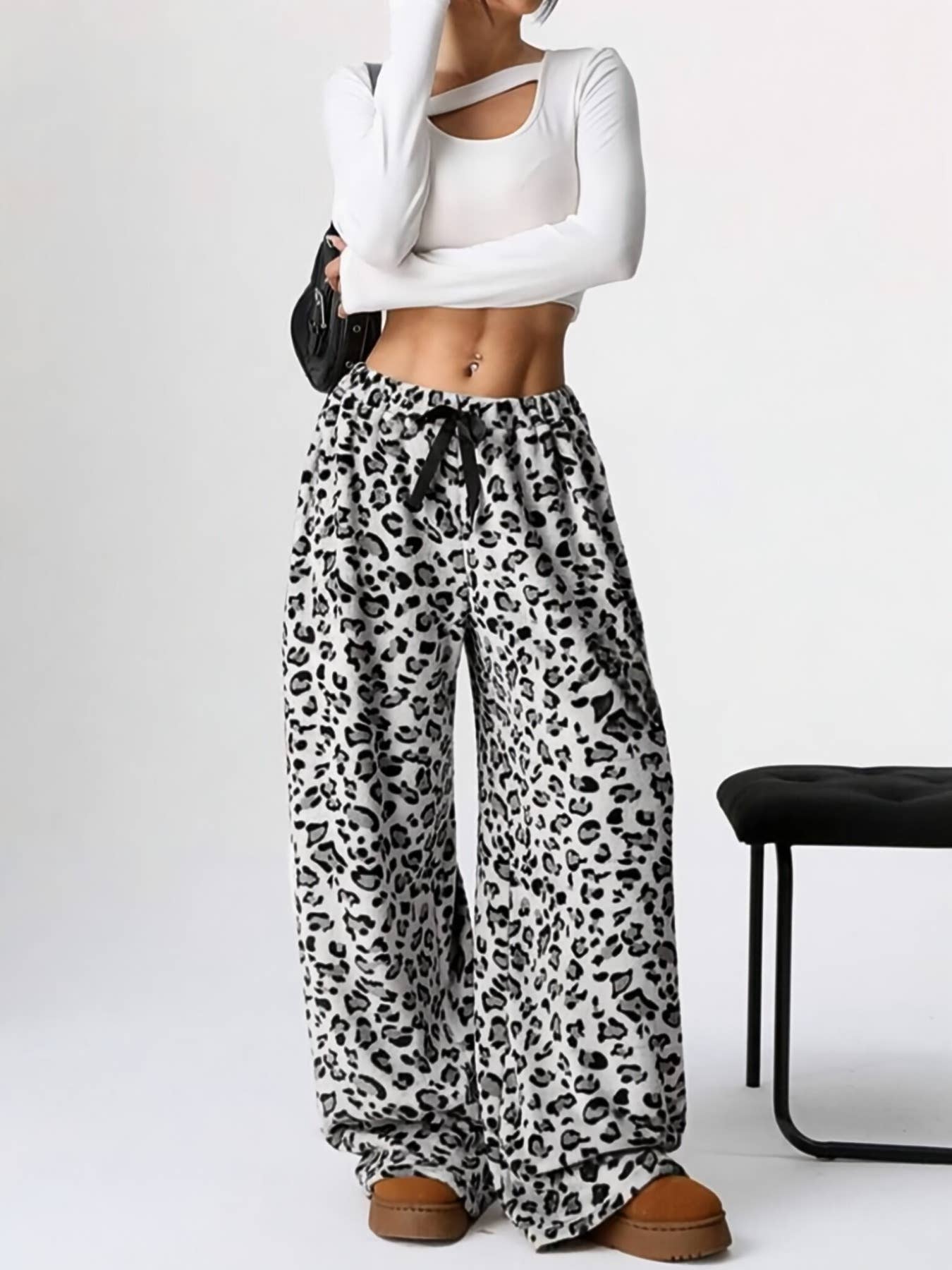 Leopard Plush Lounge wide leg trousers