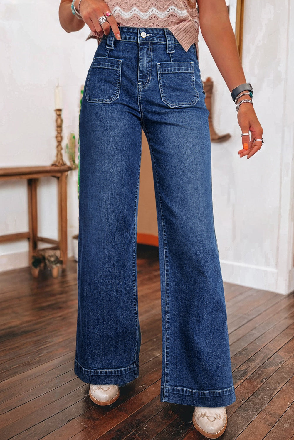 Wide Leg Pocketed High Waist Jeans