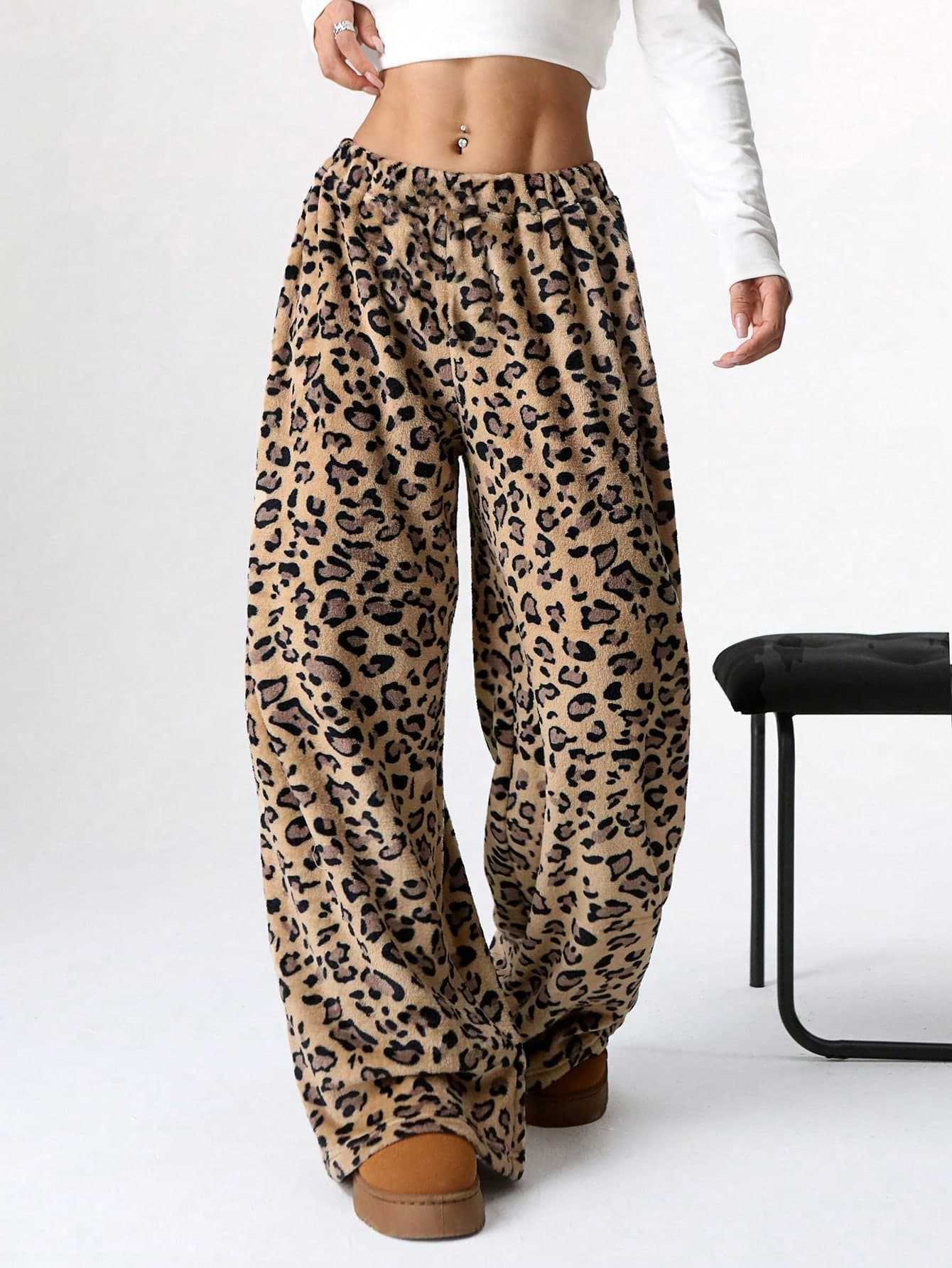 Leopard Plush Lounge wide leg trousers