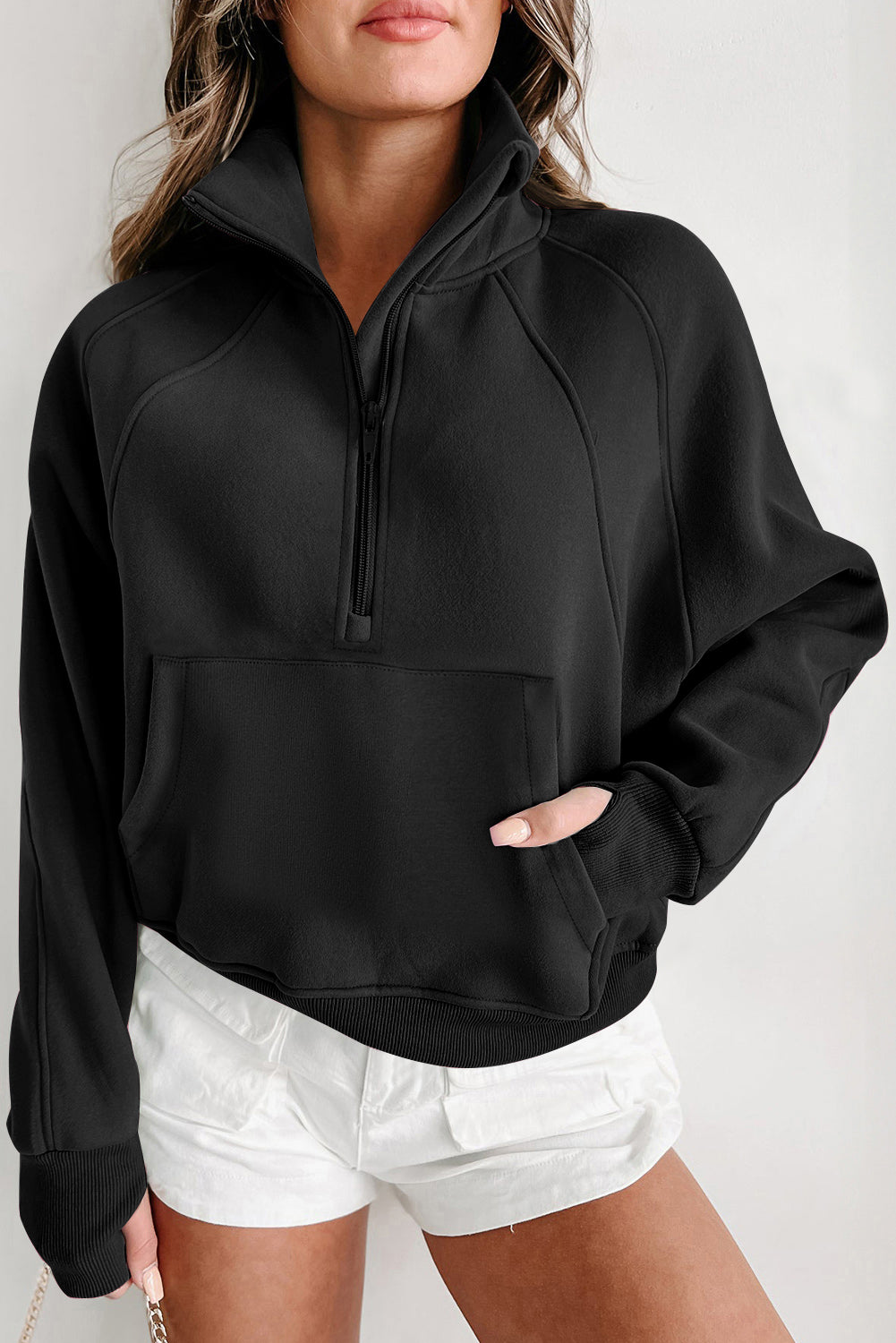 Fleece Lined Zip Up Stand Collar Sweatshirt