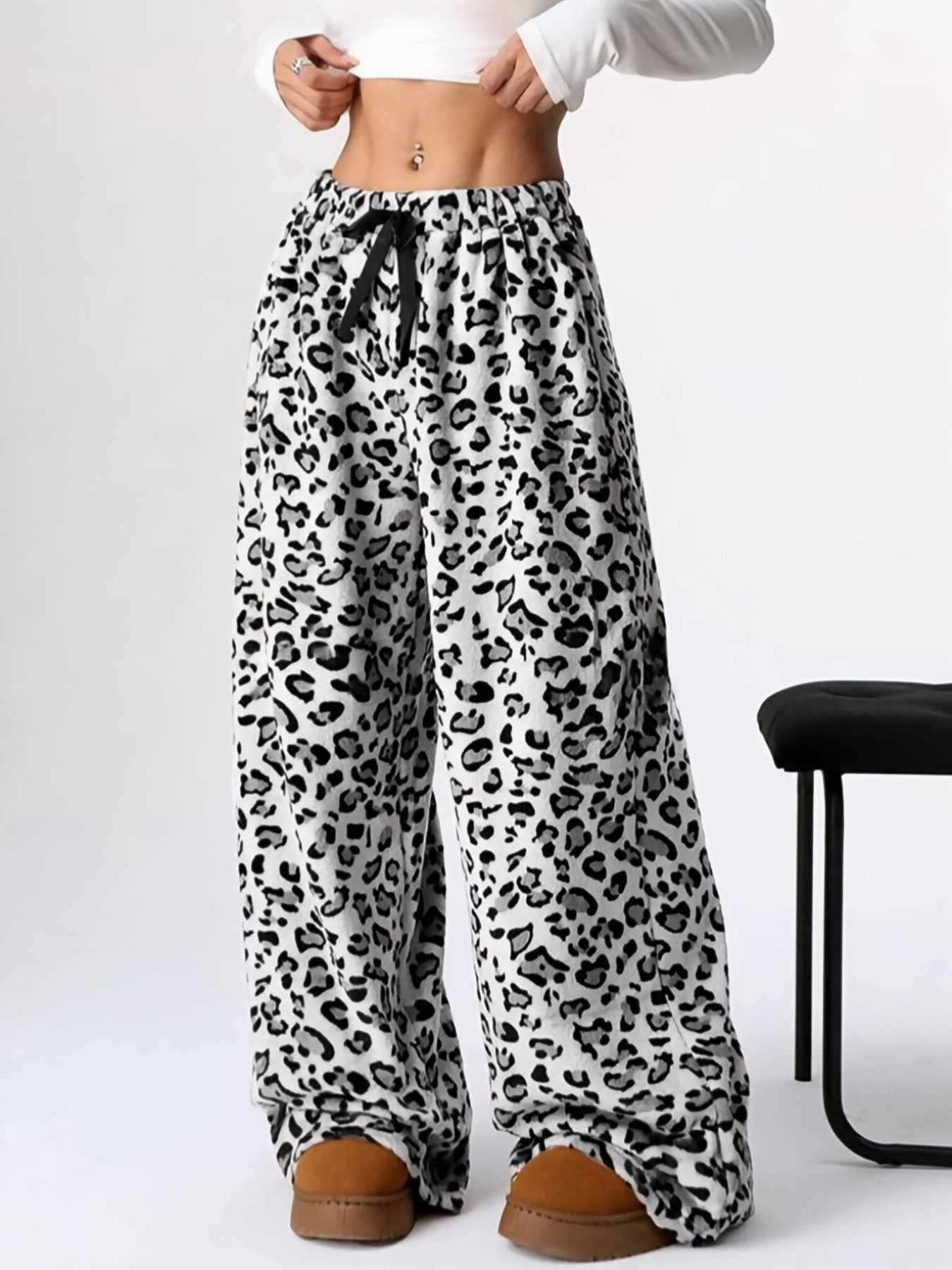 Leopard Plush Lounge wide leg trousers