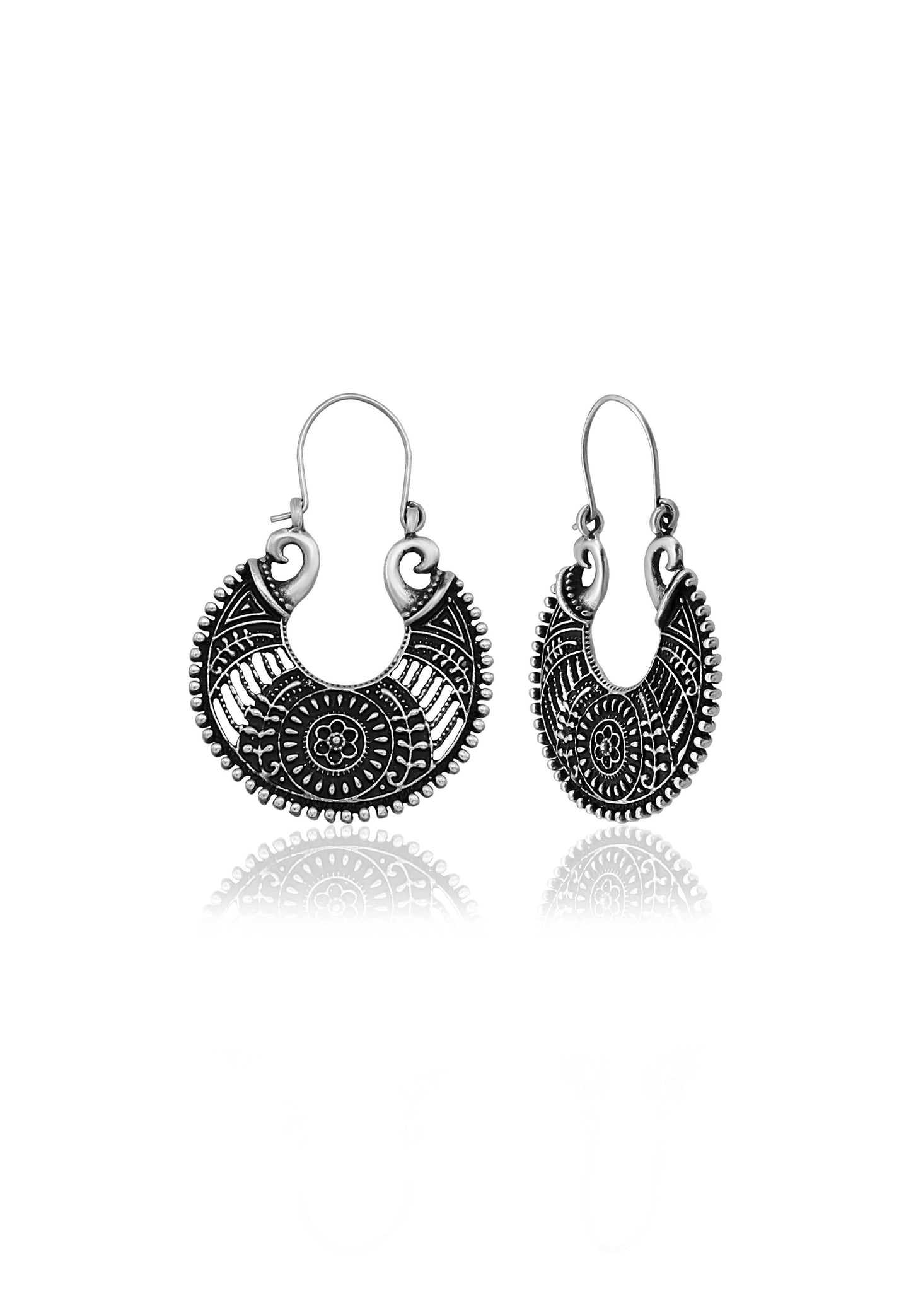 Antique Silver Filigree Oval Circle Earrings