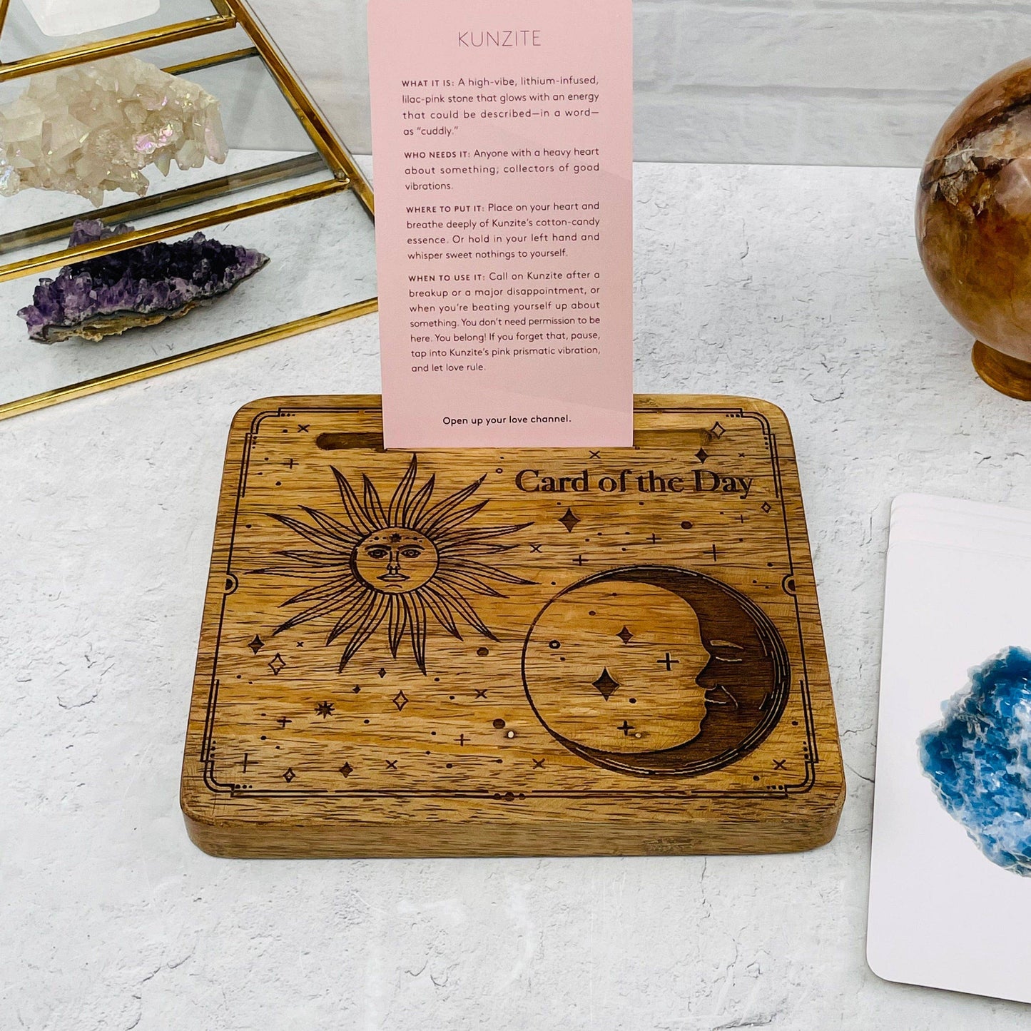 Crystal Wood Card Holder - Engraved Sun and Moon
