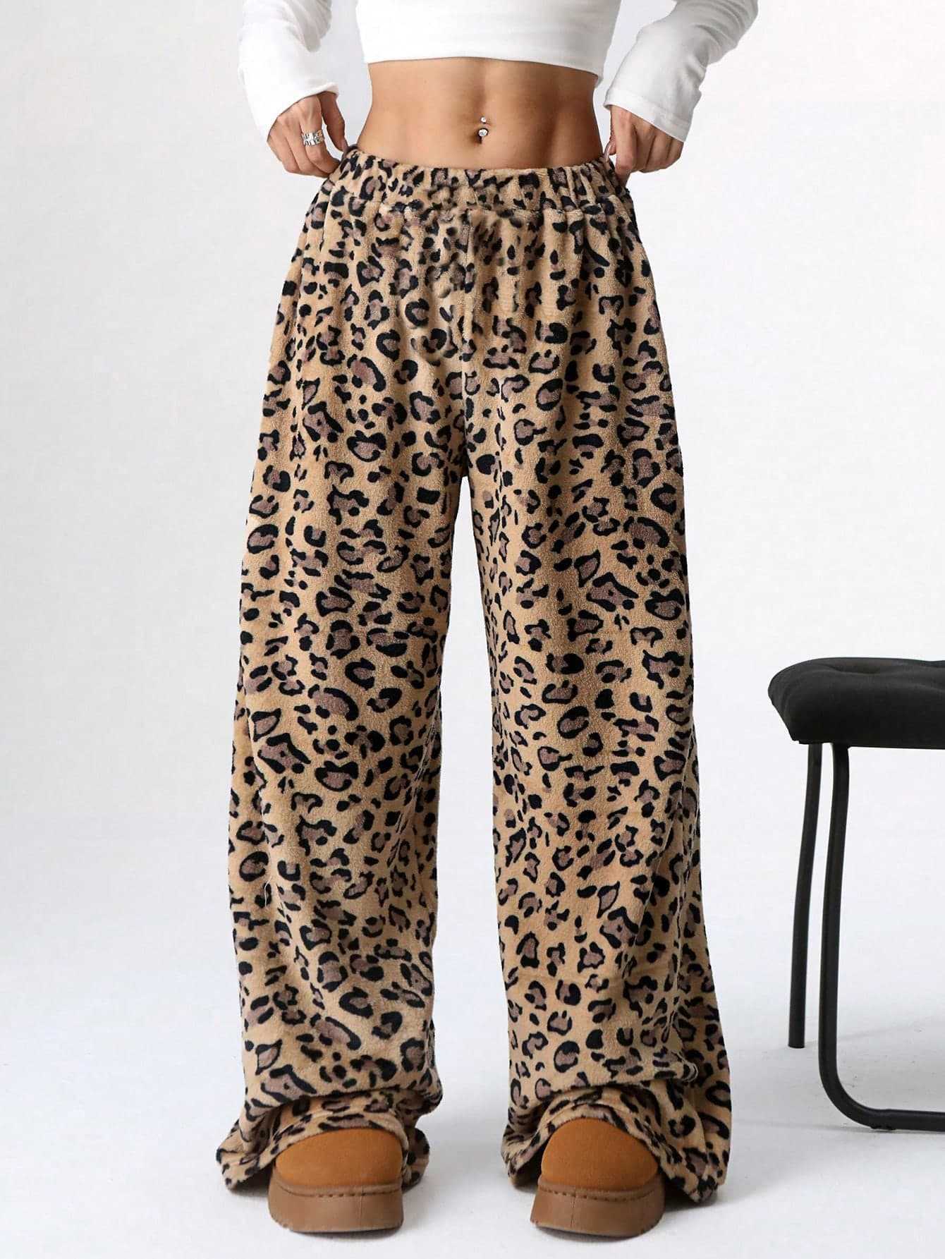 Leopard Plush Lounge wide leg trousers