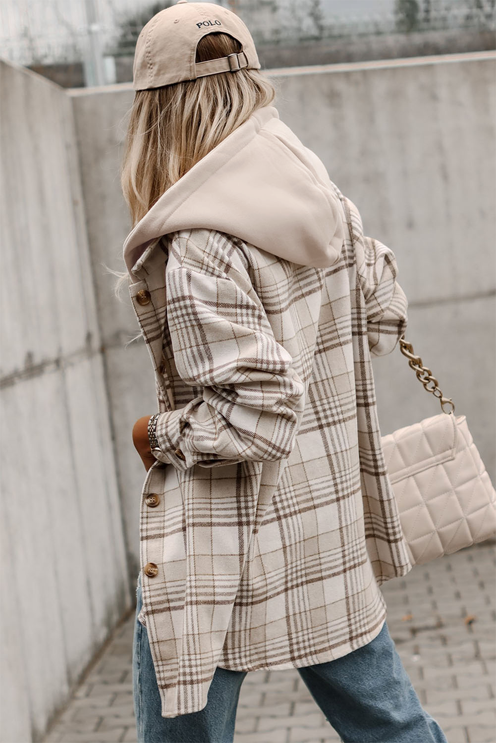 Khaki Plaid Buttoned Shacket