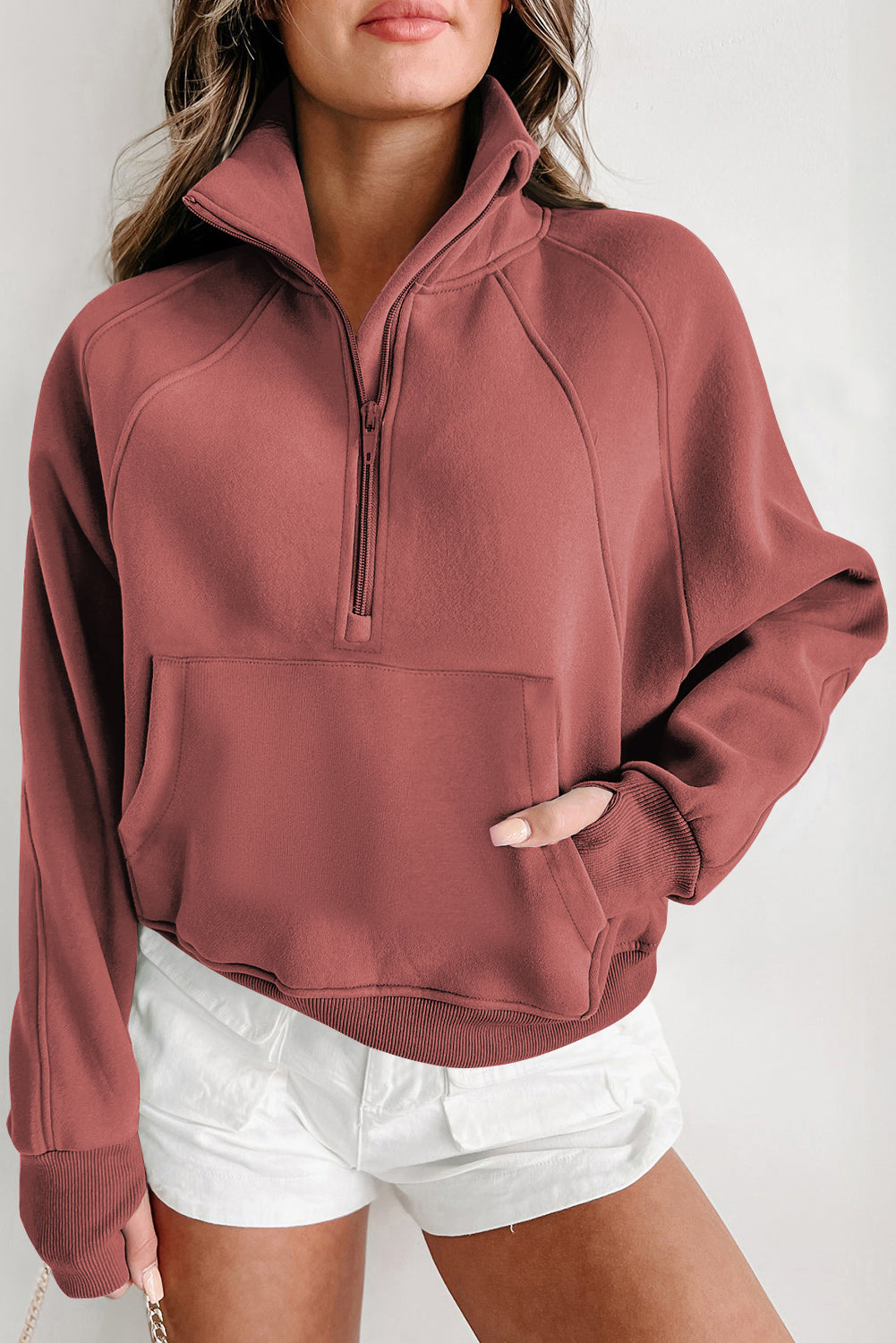 Fleece Lined Zip Up Stand Collar Sweatshirt