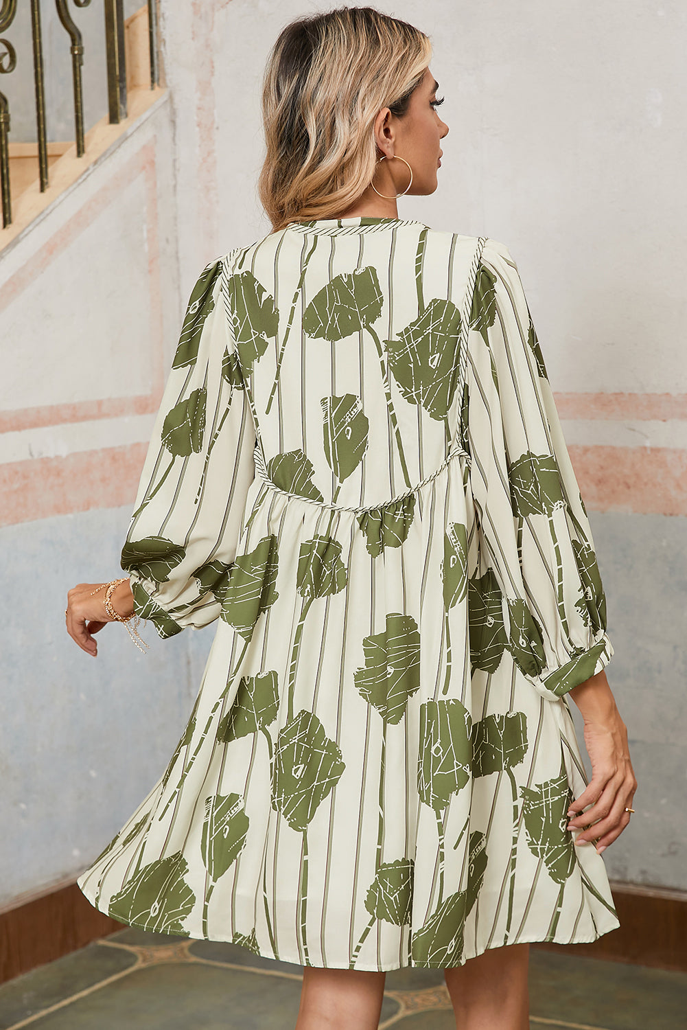 Abstract Print Striped V-Neck Mini Dress