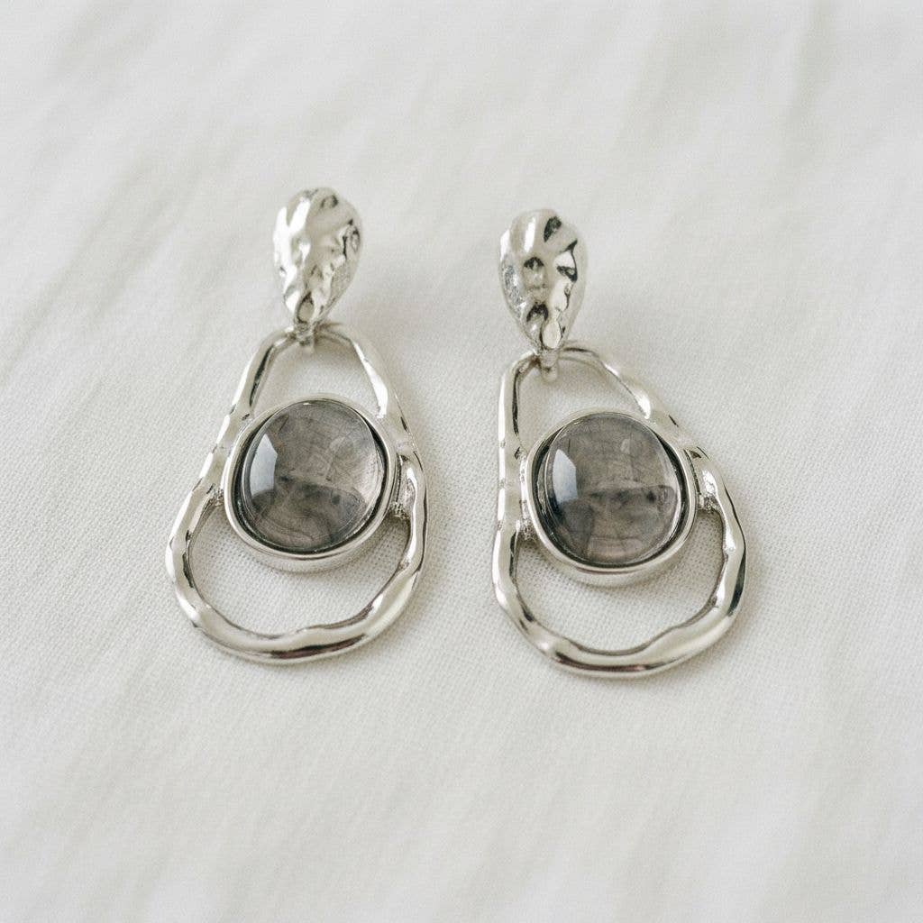 Vintage Inspired Geometric Stud Earrings with Ink Wash Effect