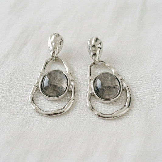 Vintage Inspired Geometric Stud Earrings with Ink Wash Effect