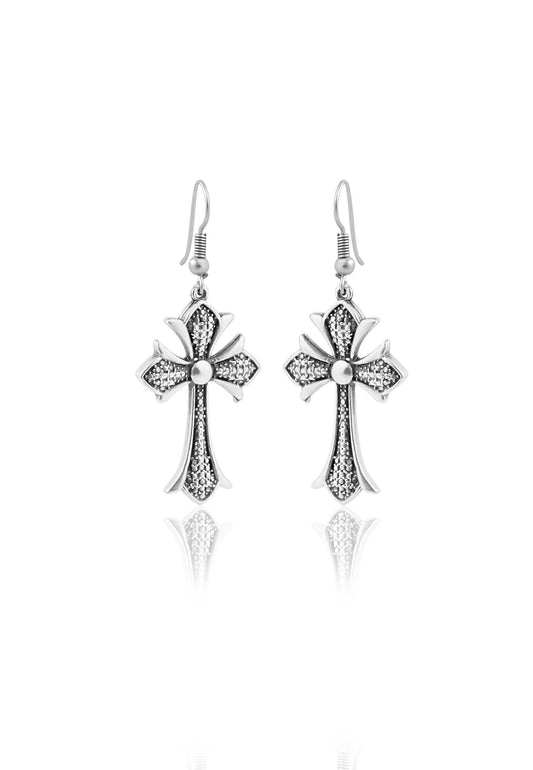 Antique Silver Plated Cross Earrings